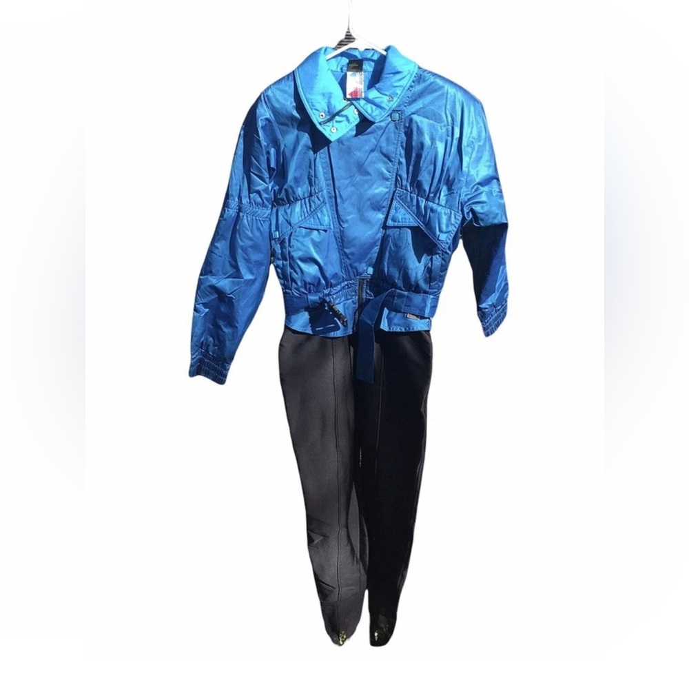 Vintage 80’s One Piece Schoeller Ski Snow Suit Size 10 Blue Black Skiing